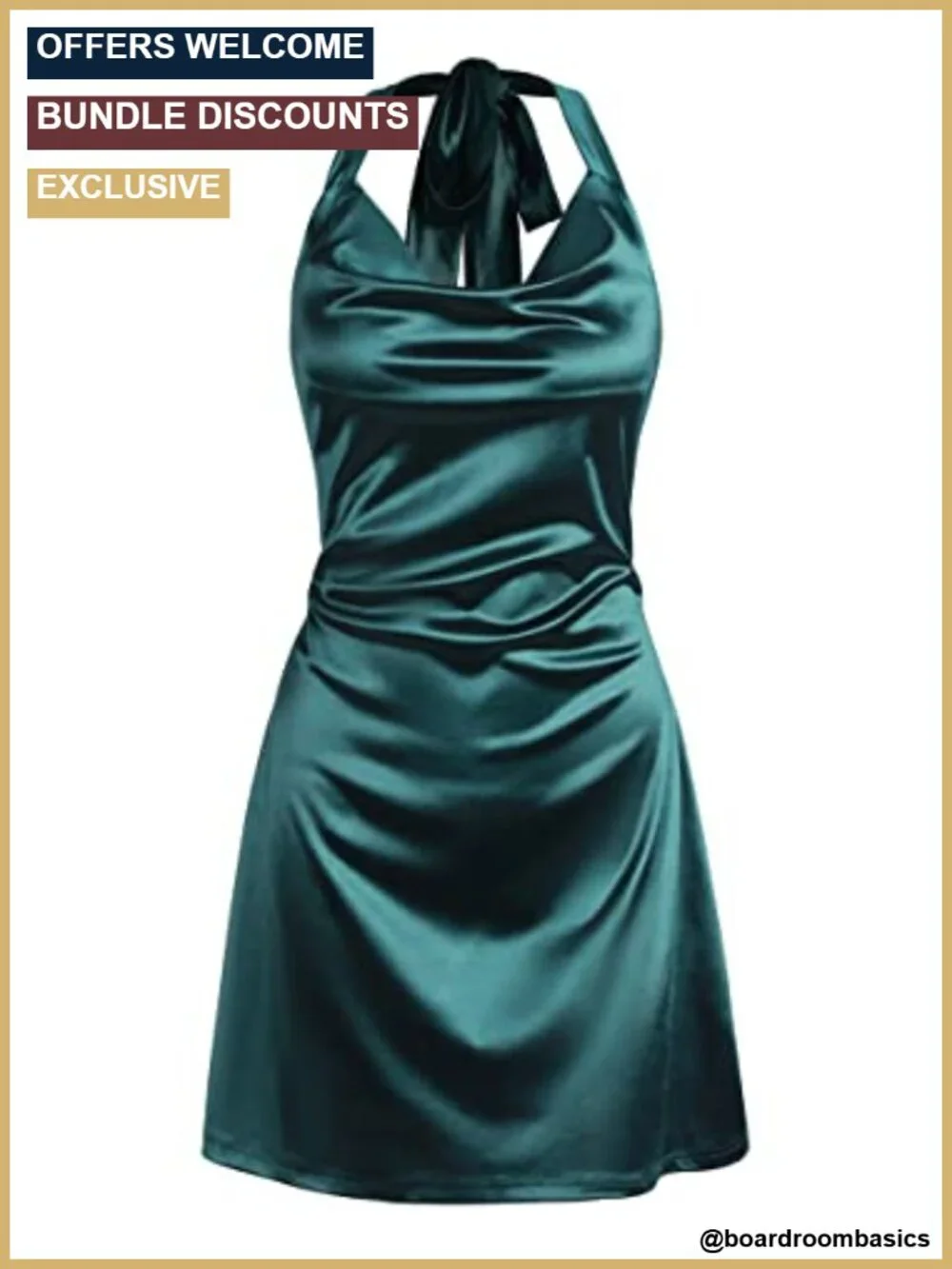 Satin Halterneck Mini Dress Cowl Neck Silky Party Club Dress